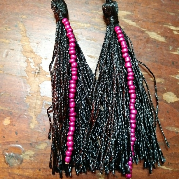 2 pair TASSEL EARRINGS MULTICOLOR STERLING SILVER - Picture 3 of 3